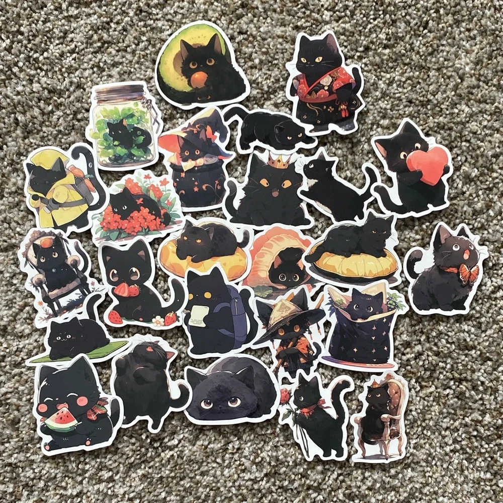 🖤 pack of Charming Black Cat Sticker Set